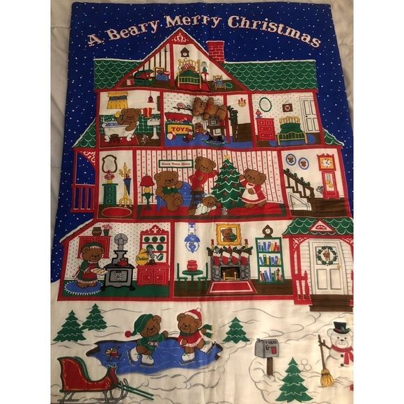 Holiday | Vtg Cranston A Beary Merry Christmas Advent Calendar Wallhanging  Fabric Panel | Poshmark